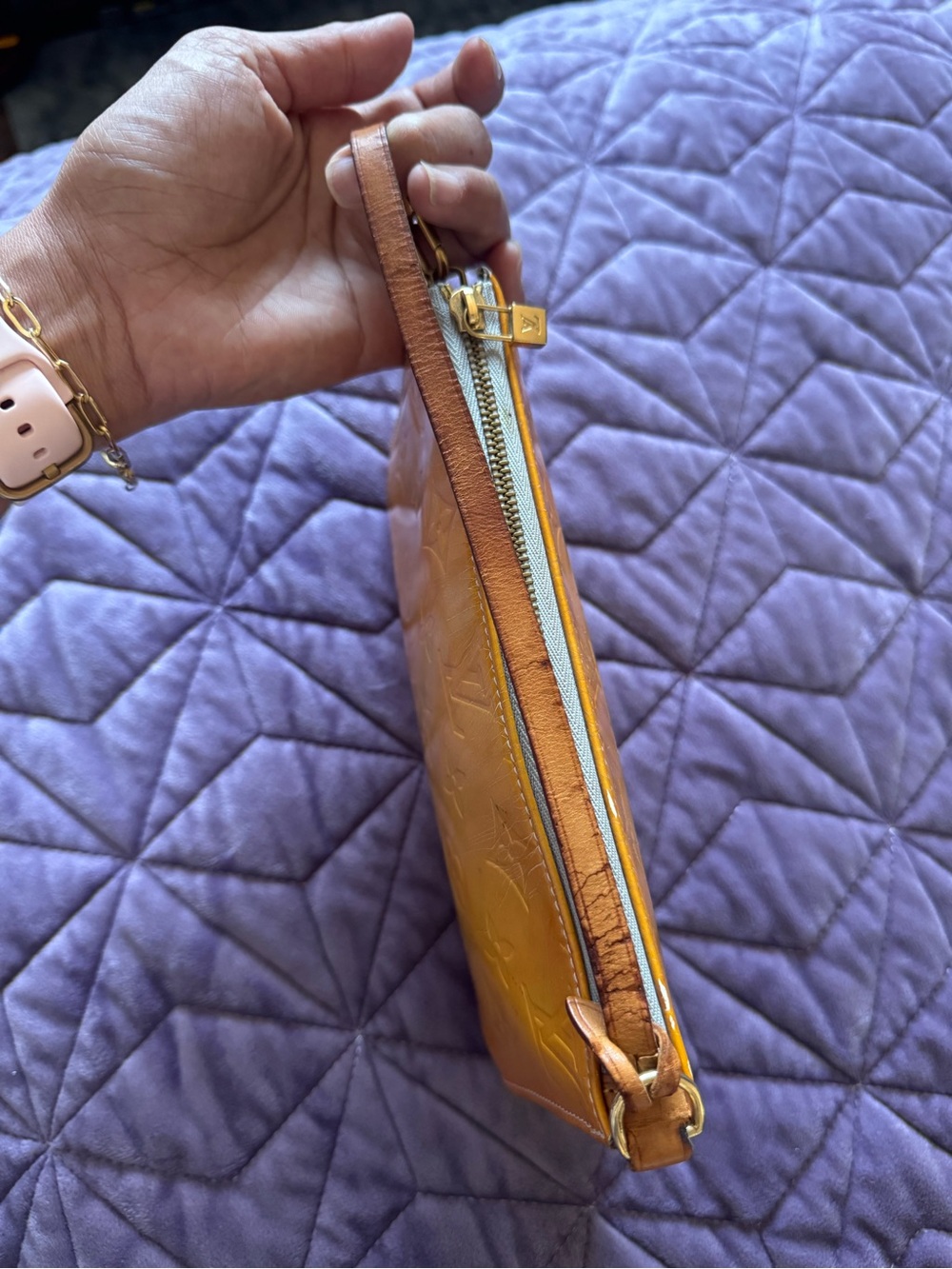 Louis Vuitton Orange Monogram Vernis Wristlet Pochette - Picture 8 of 11